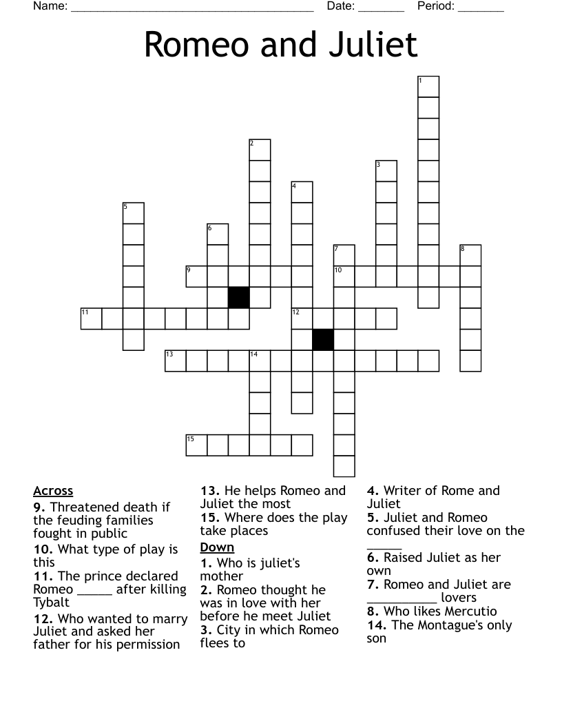 Romeo and Juliet  Crossword