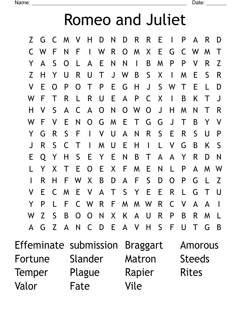 Romeo and Juliet  Word Search
