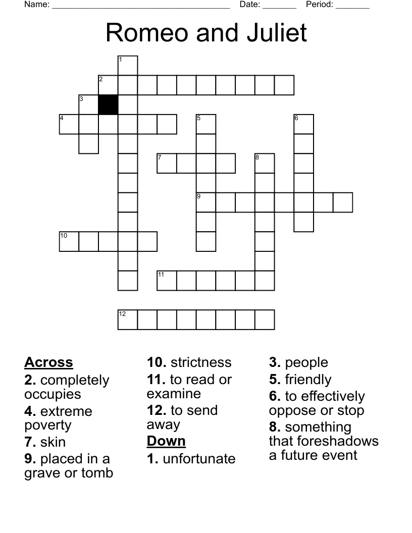 Romeo and Juliet  Crossword