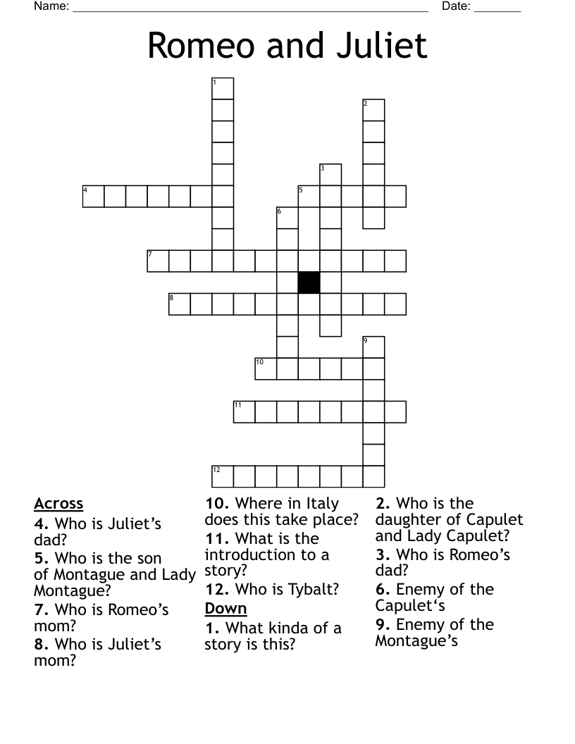 Romeo and Juliet  Crossword