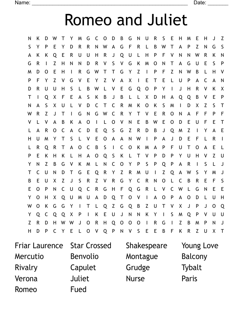 Romeo and Juliet  Word Search