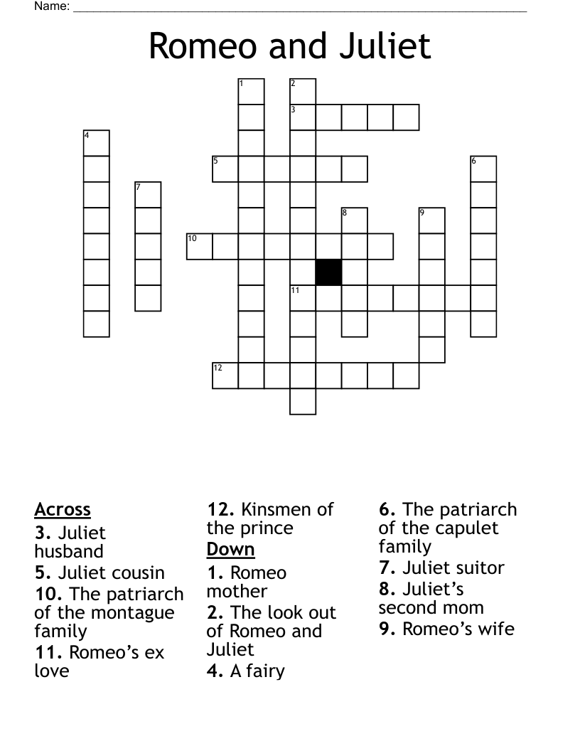 Romeo and Juliet  Crossword