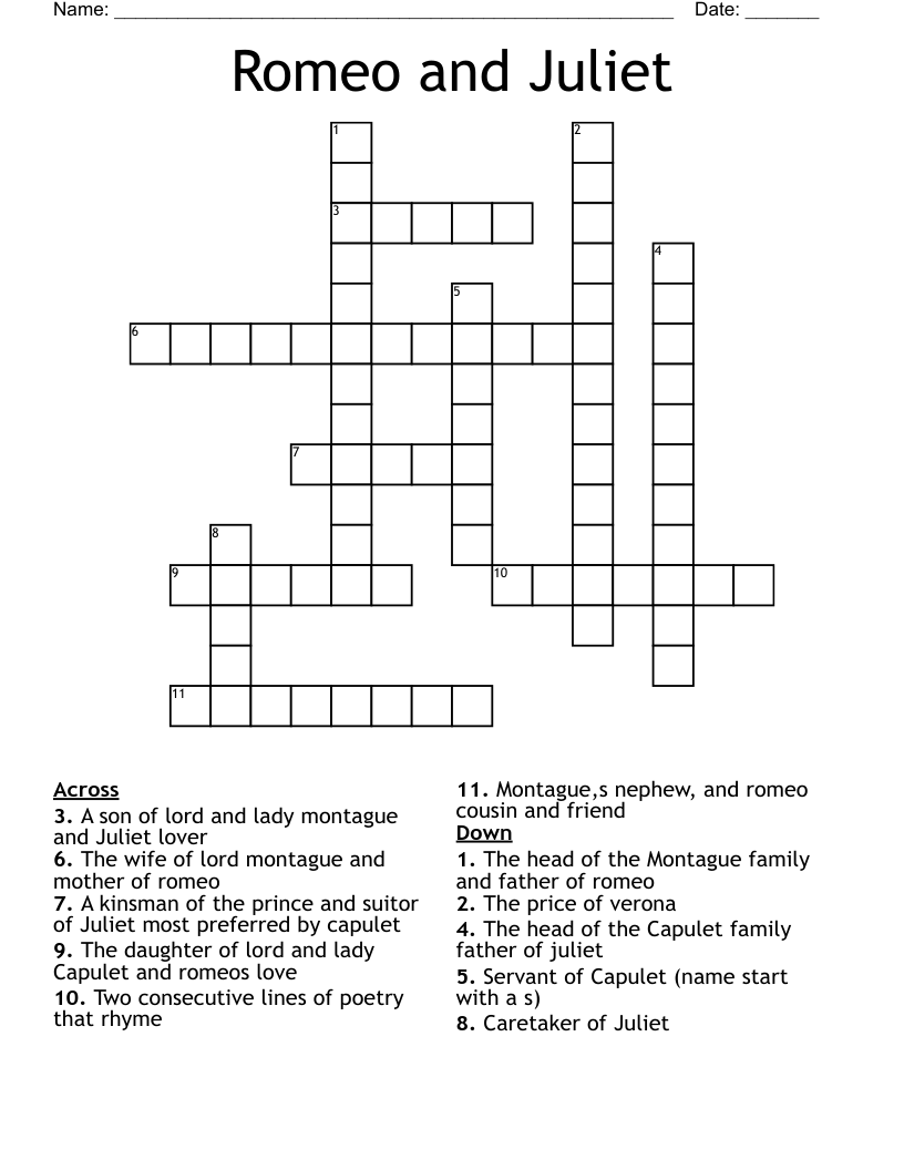 Romeo and Juliet  Crossword