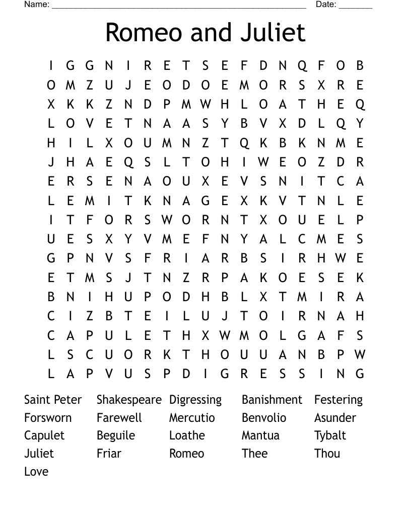 Romeo and Juliet  Word Search
