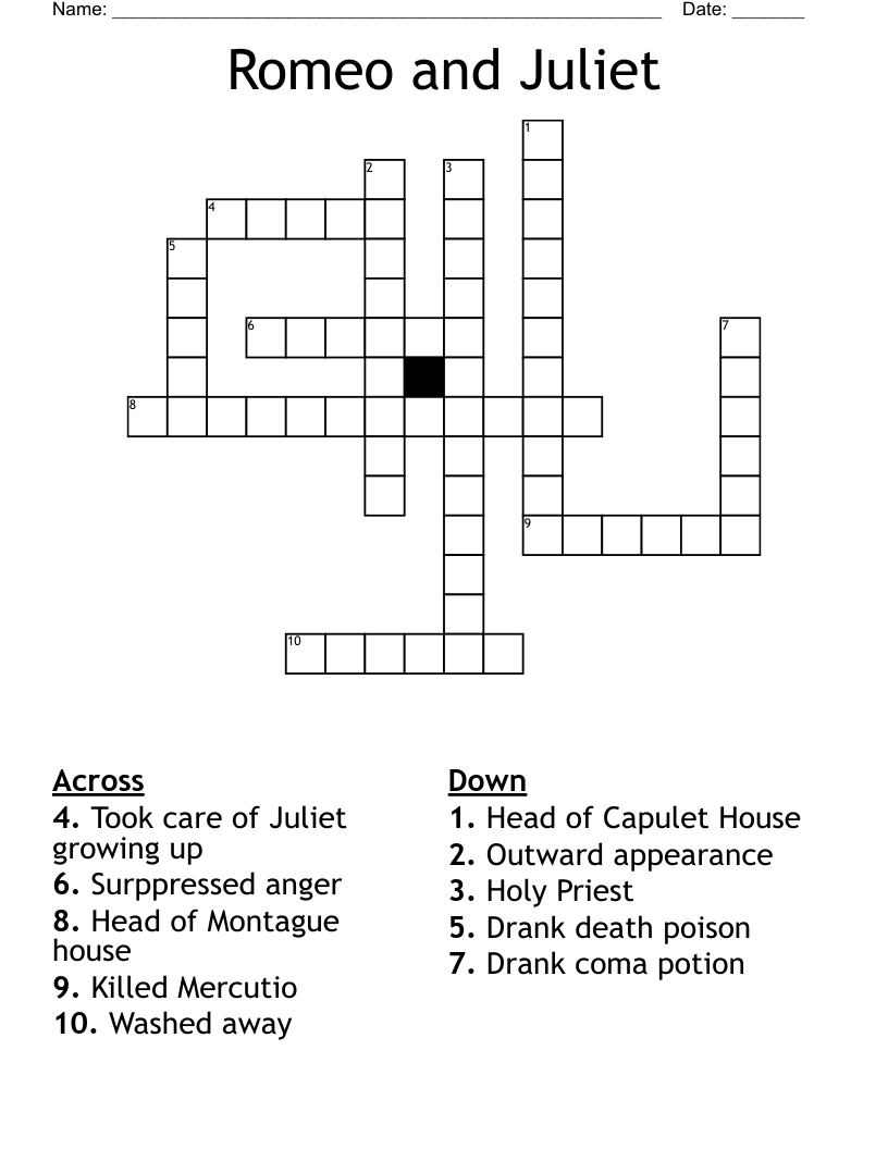 Romeo and Juliet  Crossword