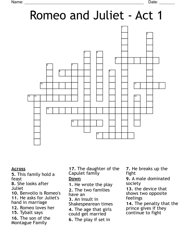 Romeo and Juliet - Act 1 Crossword
