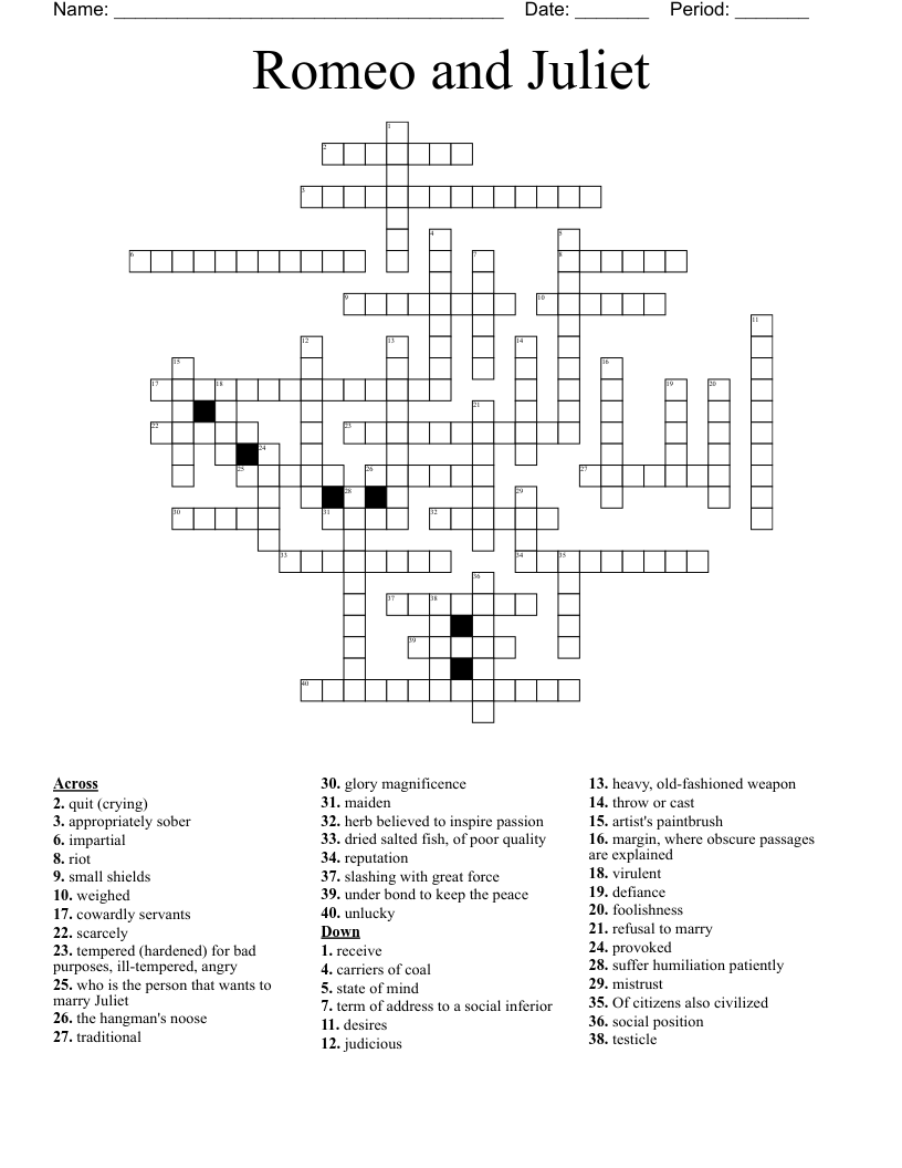Romeo and Juliet   Crossword