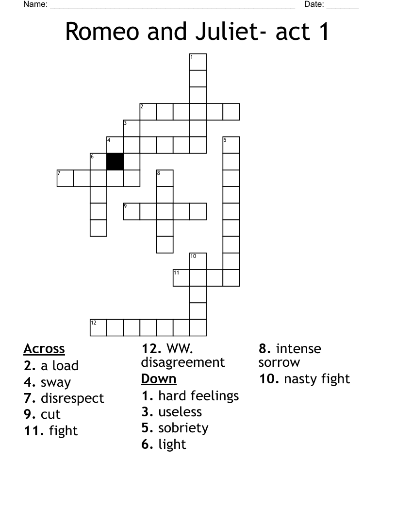 Romeo and Juliet- act 1 Crossword