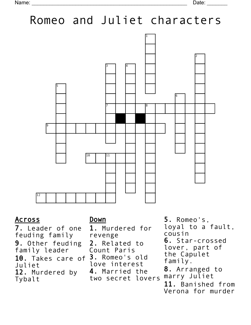 Romeo and Juliet characters  Crossword