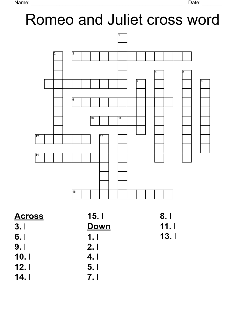 Romeo and Juliet cross word