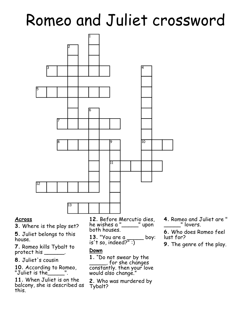 Romeo and Juliet crossword