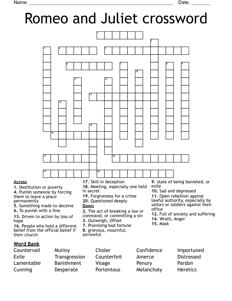Romeo and Juliet crossword
