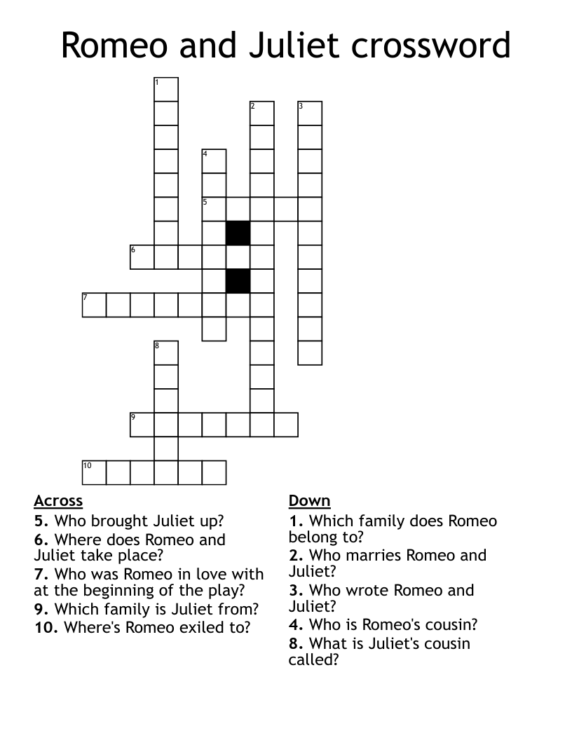 Romeo and Juliet crossword