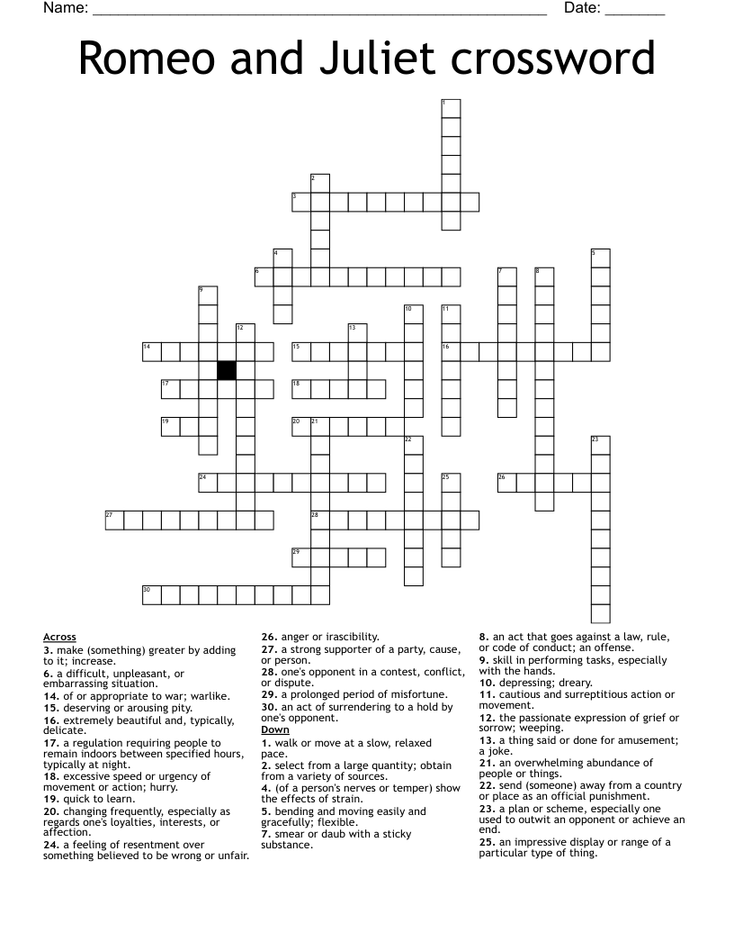 Romeo and Juliet crossword
