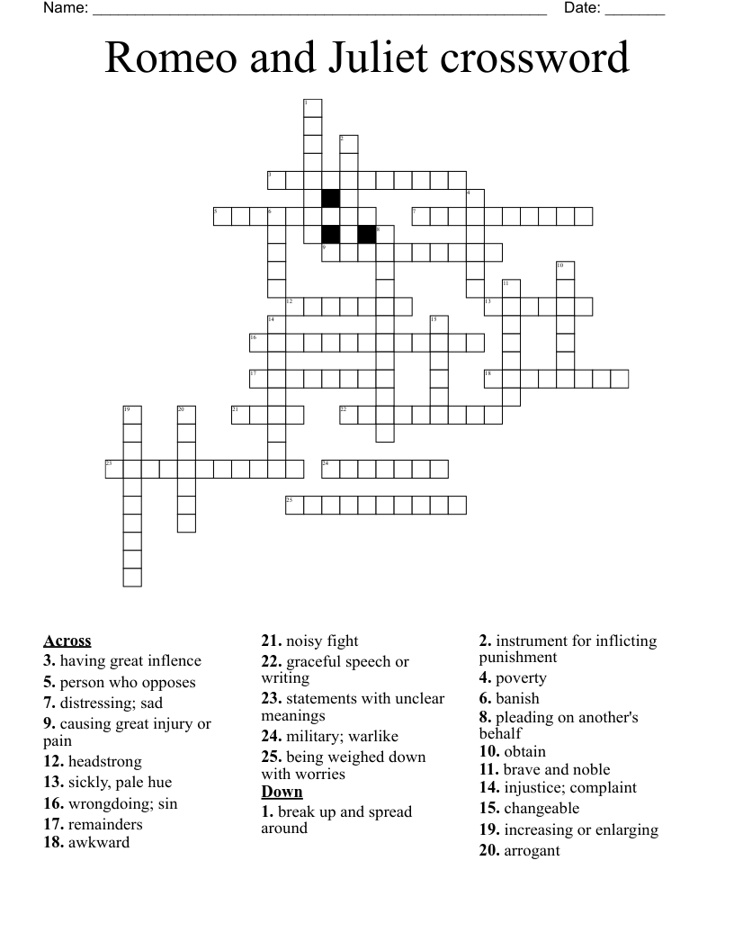 Romeo and Juliet crossword 