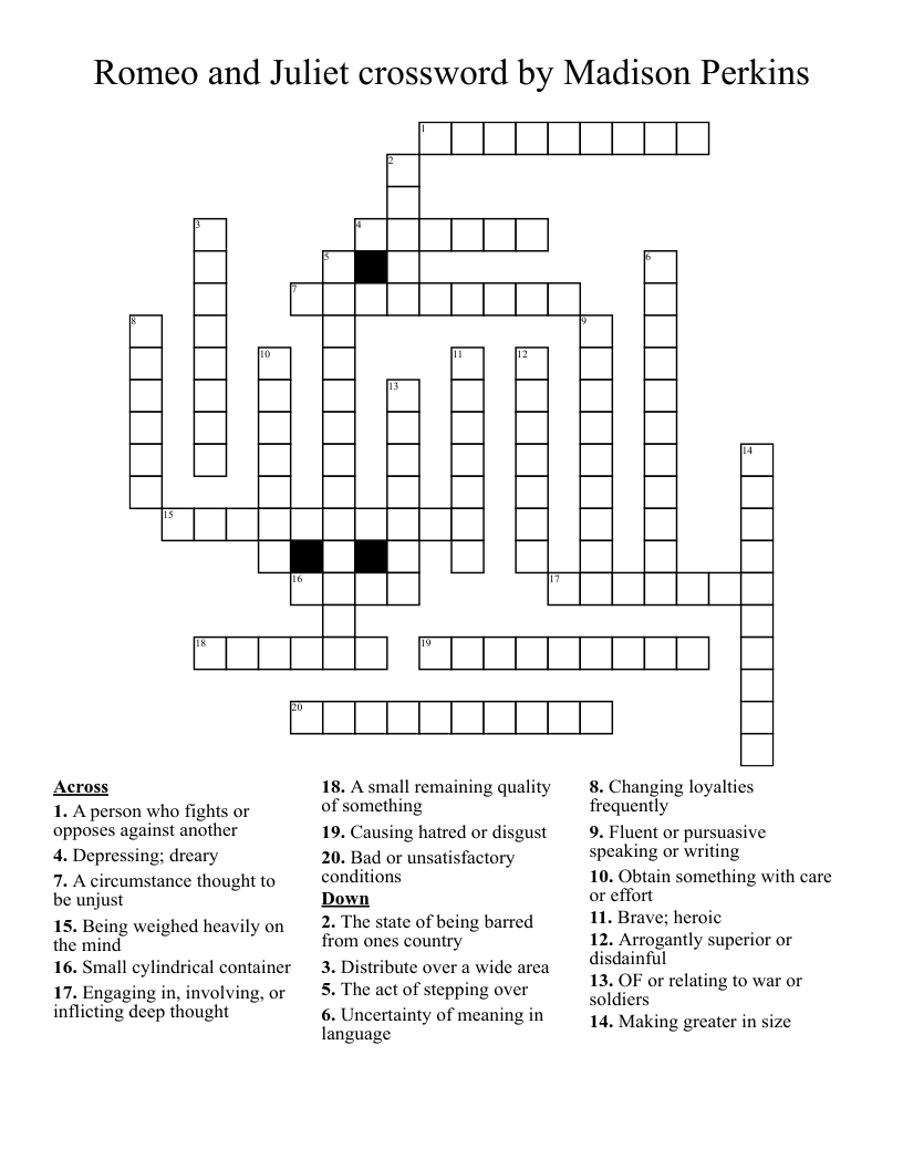 Romeo and Juliet crossword by Madison Perkins