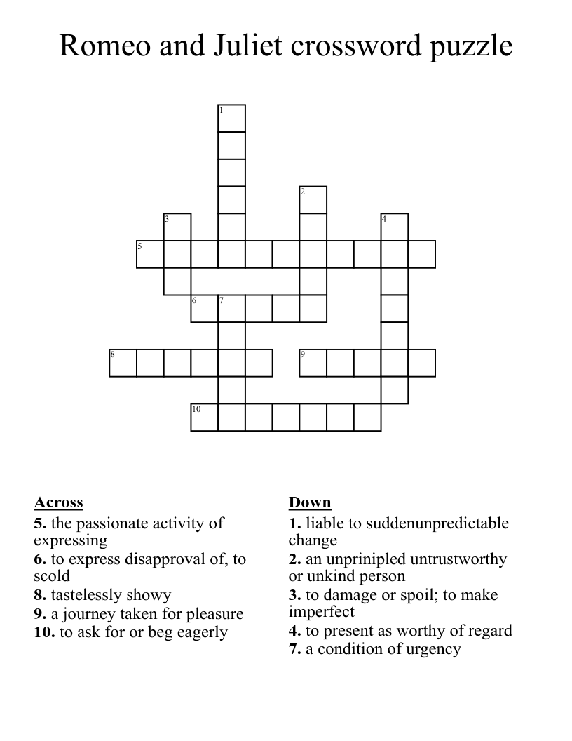 Romeo and Juliet crossword puzzle