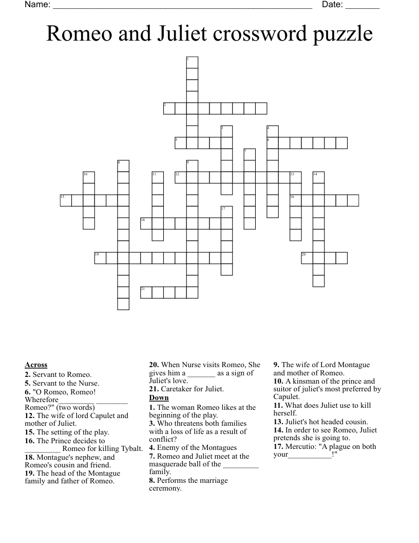 Romeo and Juliet crossword puzzle 