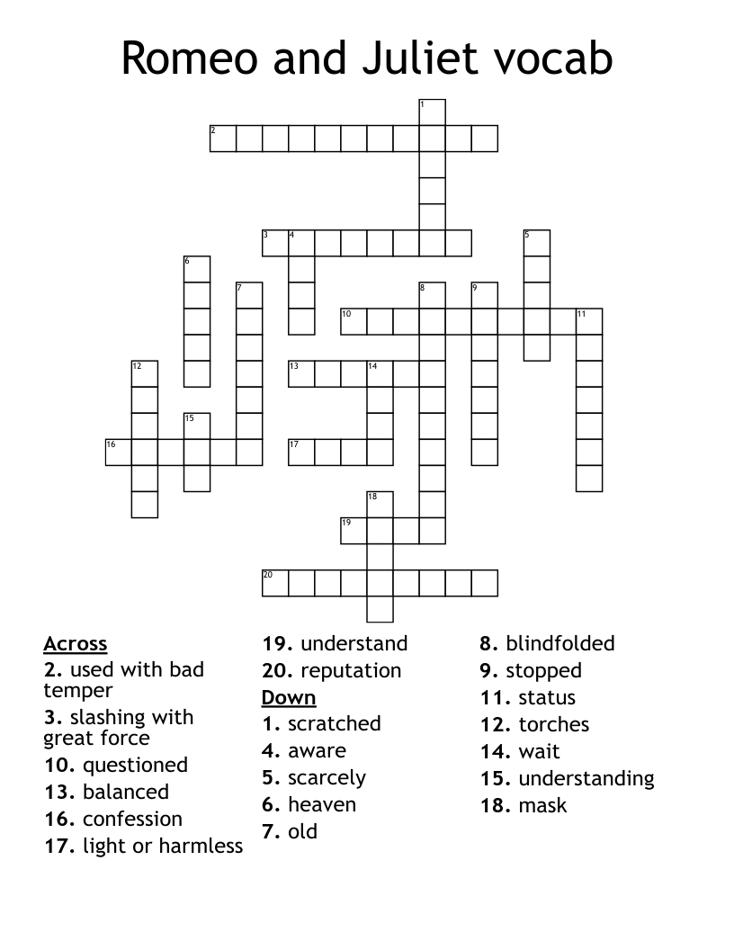 Romeo and Juliet vocab Crossword