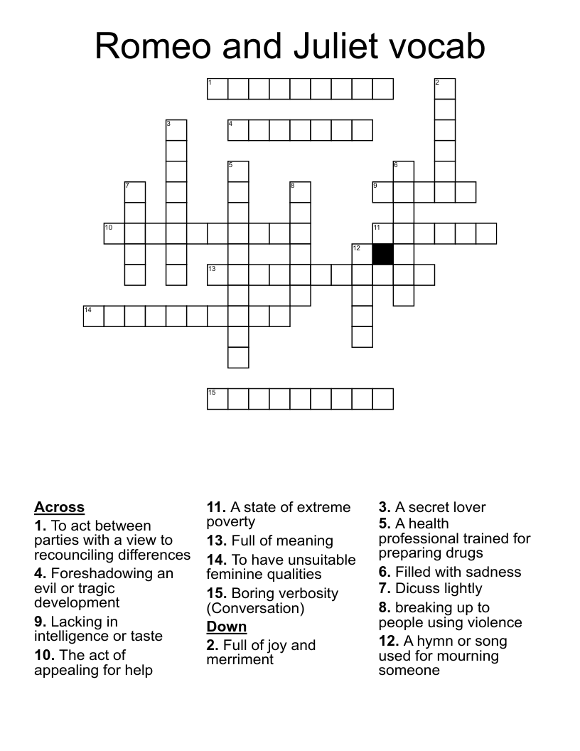 Romeo and Juliet vocab  Crossword