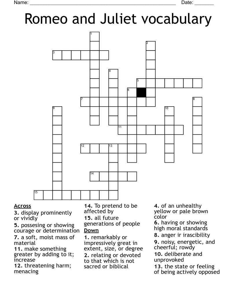 Romeo and Juliet vocabulary Crossword