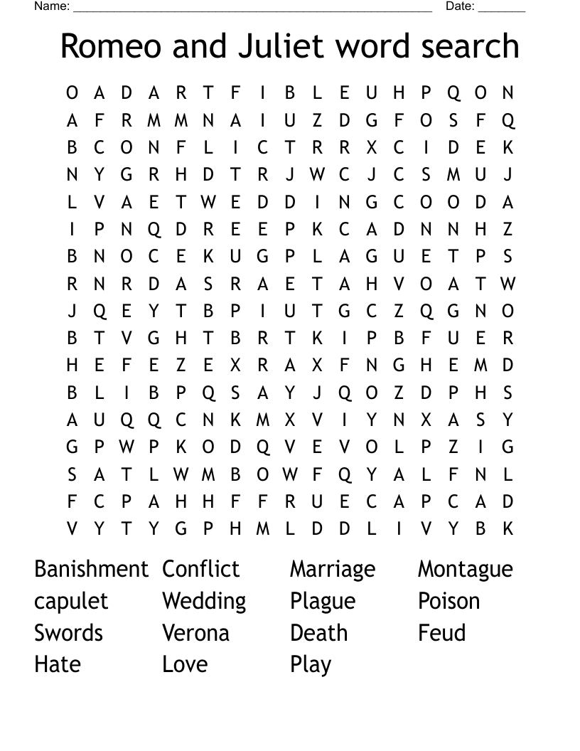 Romeo and Juliet word search