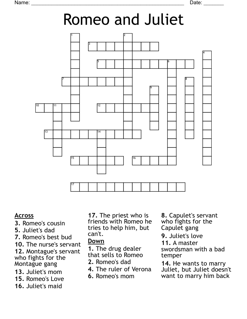 Romeo and  Juliet Crossword