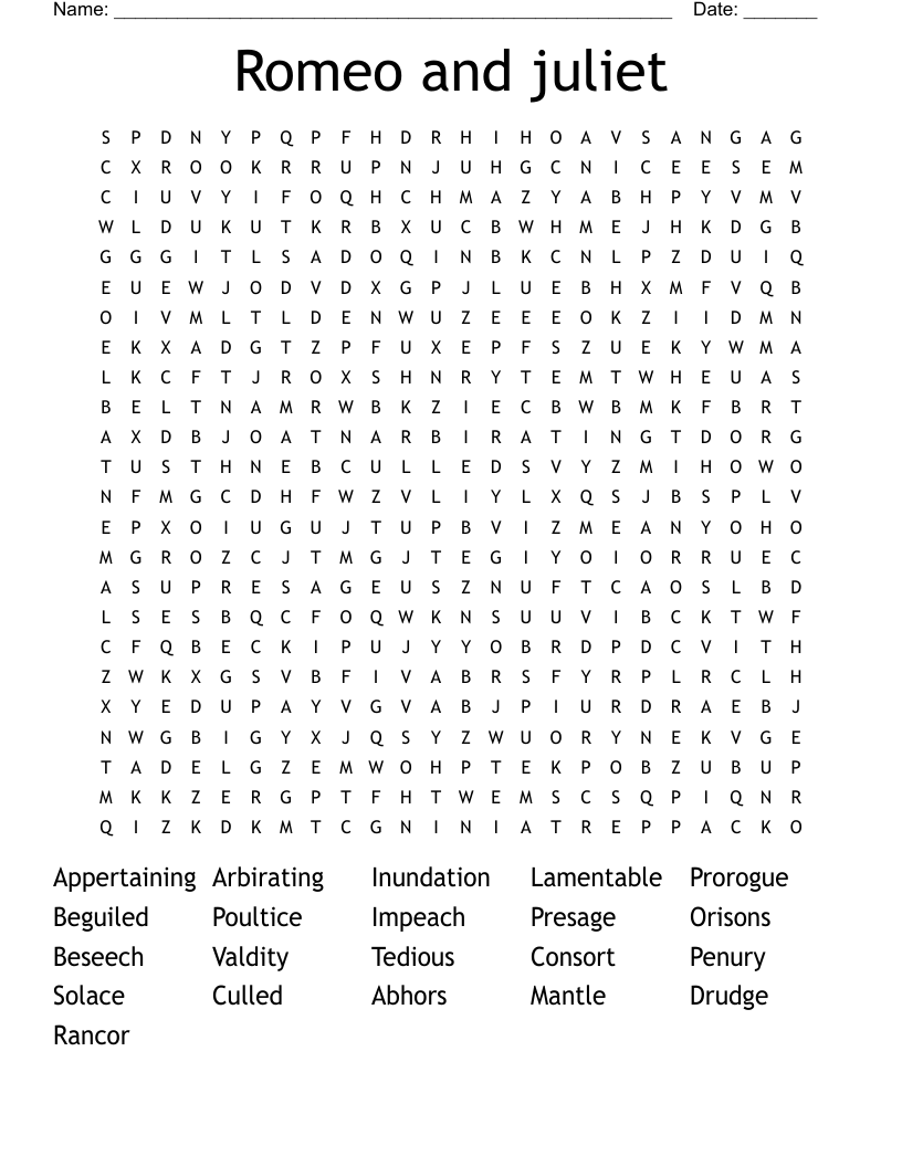 Romeo and juliet Word Search