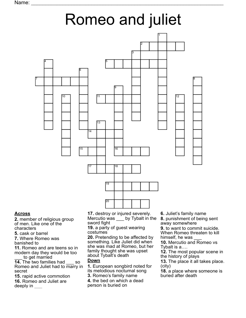 Romeo and juliet Crossword