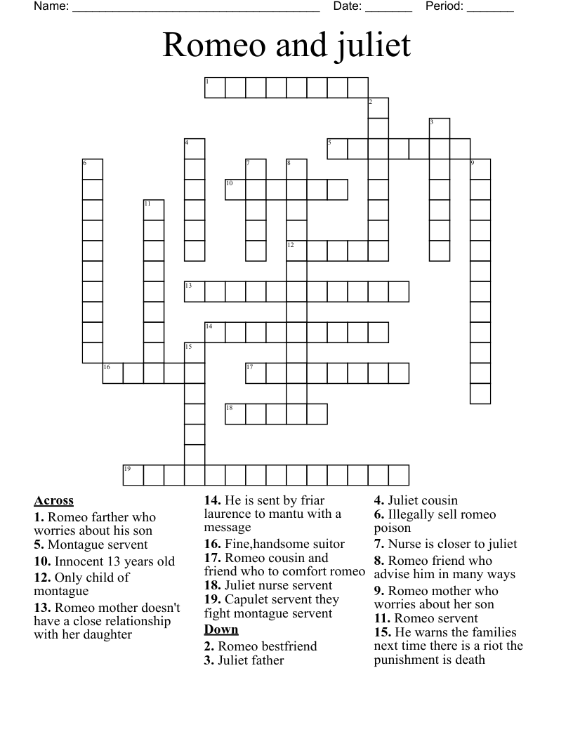 Romeo and juliet Crossword