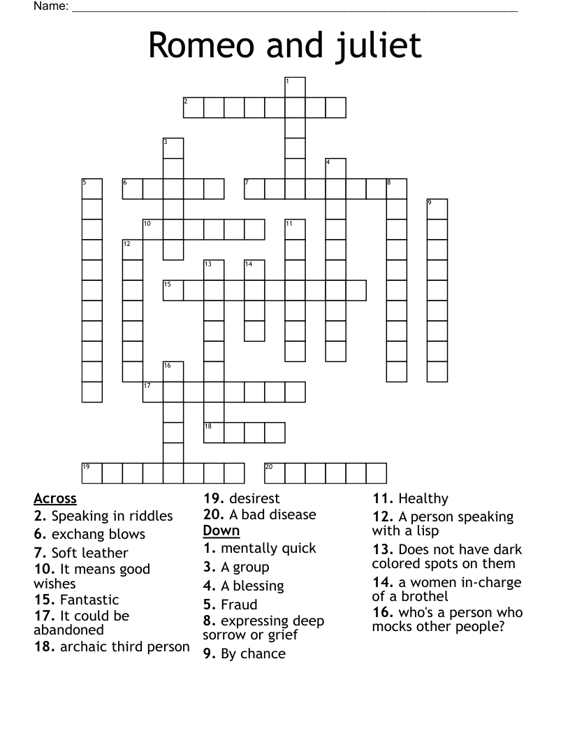 Romeo and juliet  Crossword