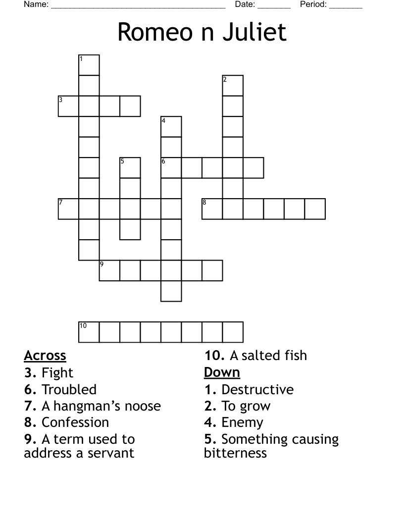 Romeo n Juliet  Crossword