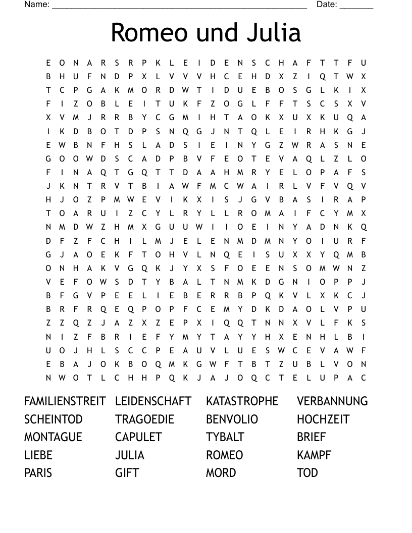 Romeo und Julia Word Search