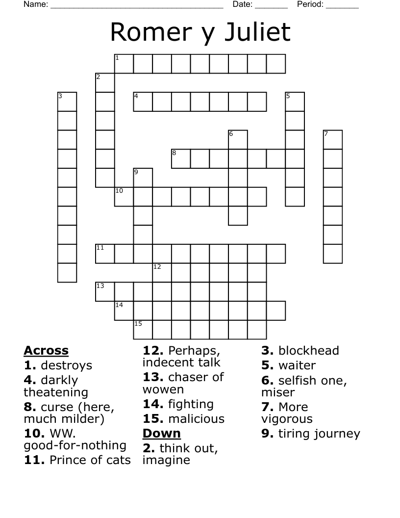 Romer y Juliet Crossword