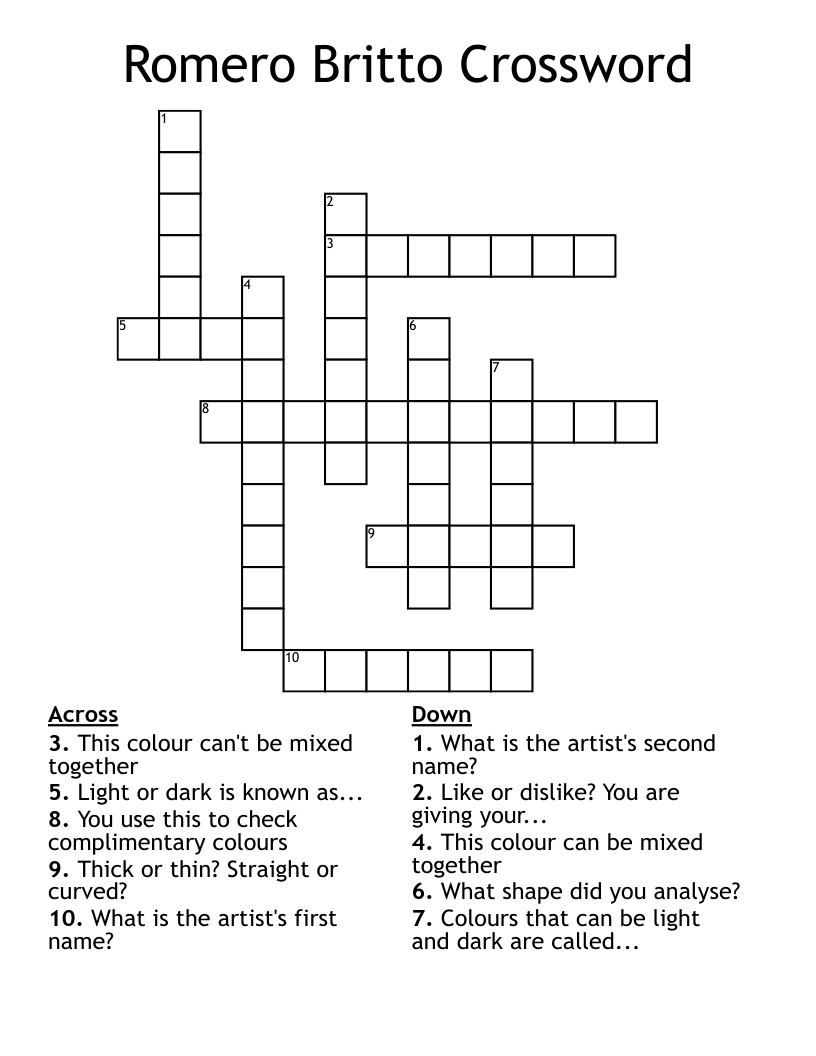 Romero Britto Crossword