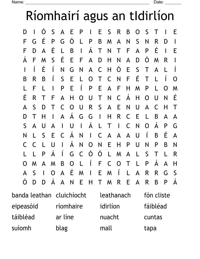 Ríomhairí agus an tIdirlíon Word Search