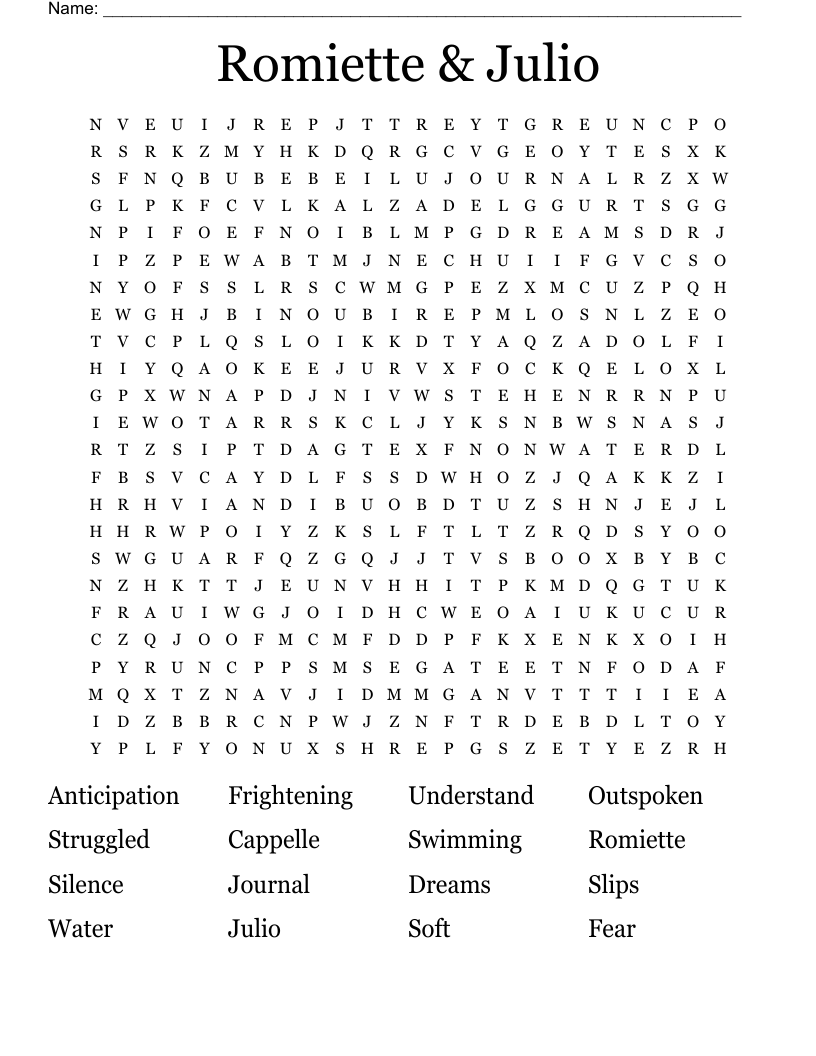 Romiette & Julio Word Search