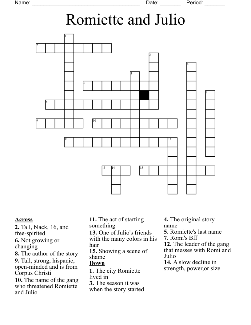 Romiette and Julio Crossword