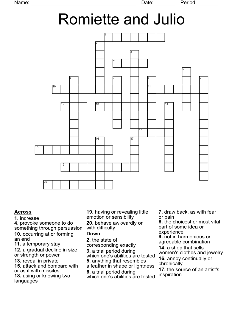 Romiette and Julio Crossword