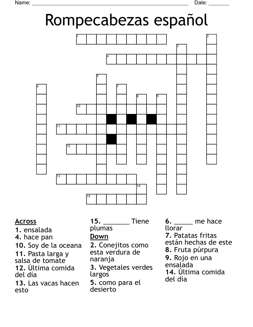 Rompecabezas español Crossword