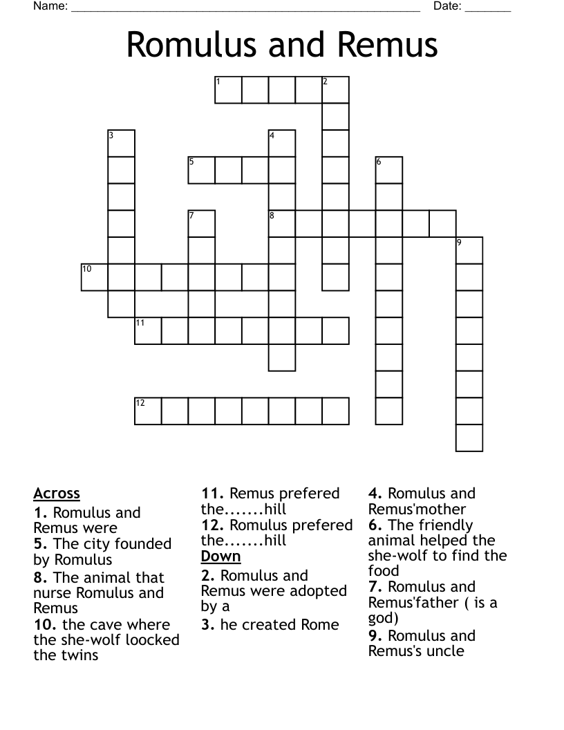 Romulus and Remus Crossword