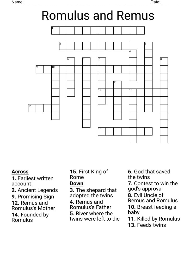 Romulus and Remus Crossword