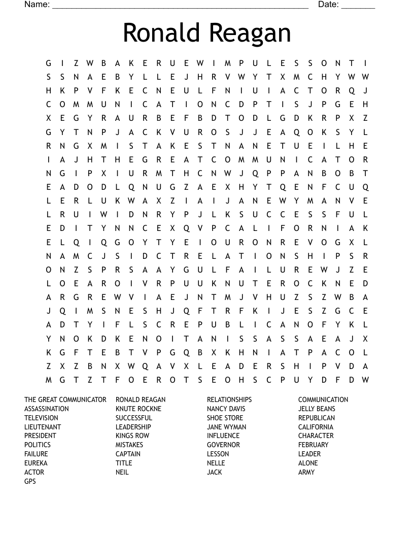 Ronald Reagan Word Search
