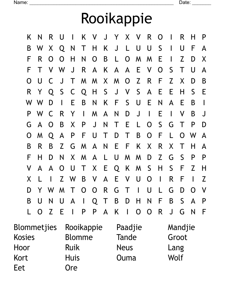 Rooikappie Word Search