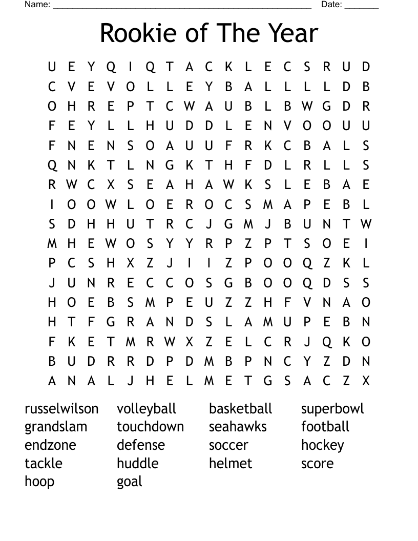 Rookie of The Year Word Search