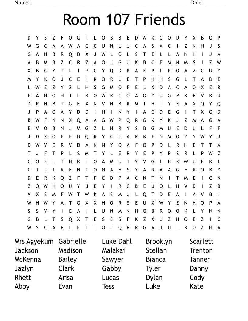 Room 107 Friends Word Search