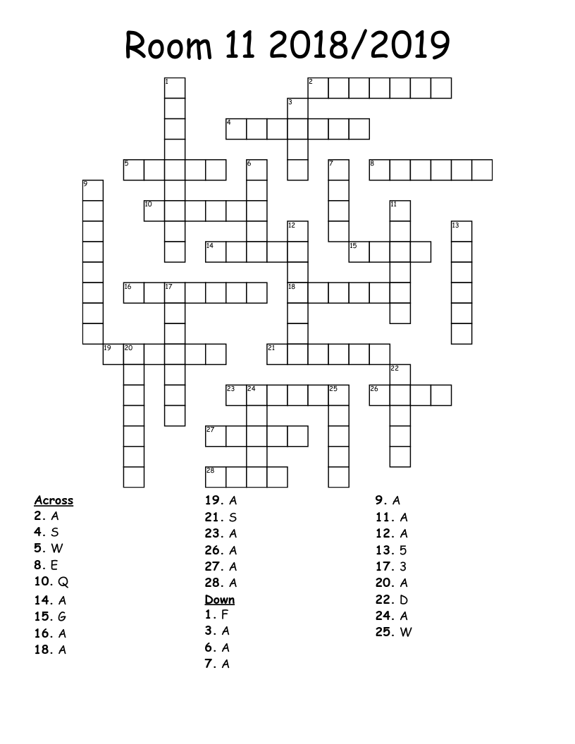 Room 11 2018/2019 Crossword