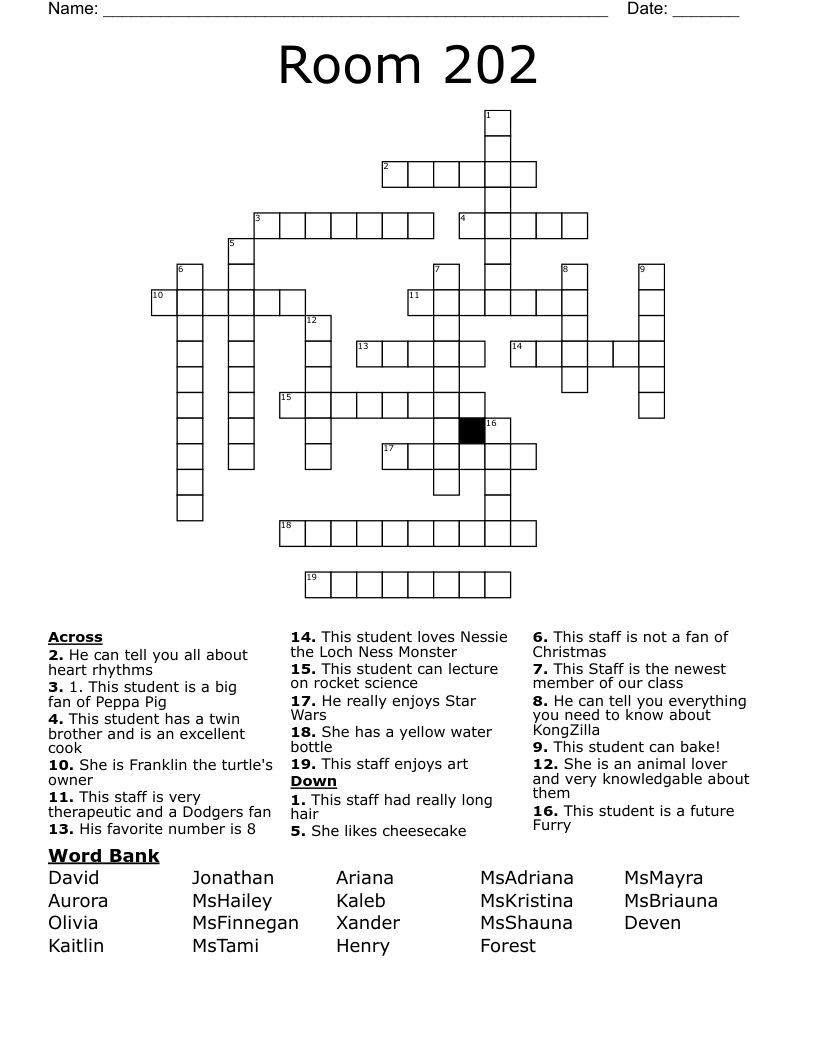 Room 202 Crossword