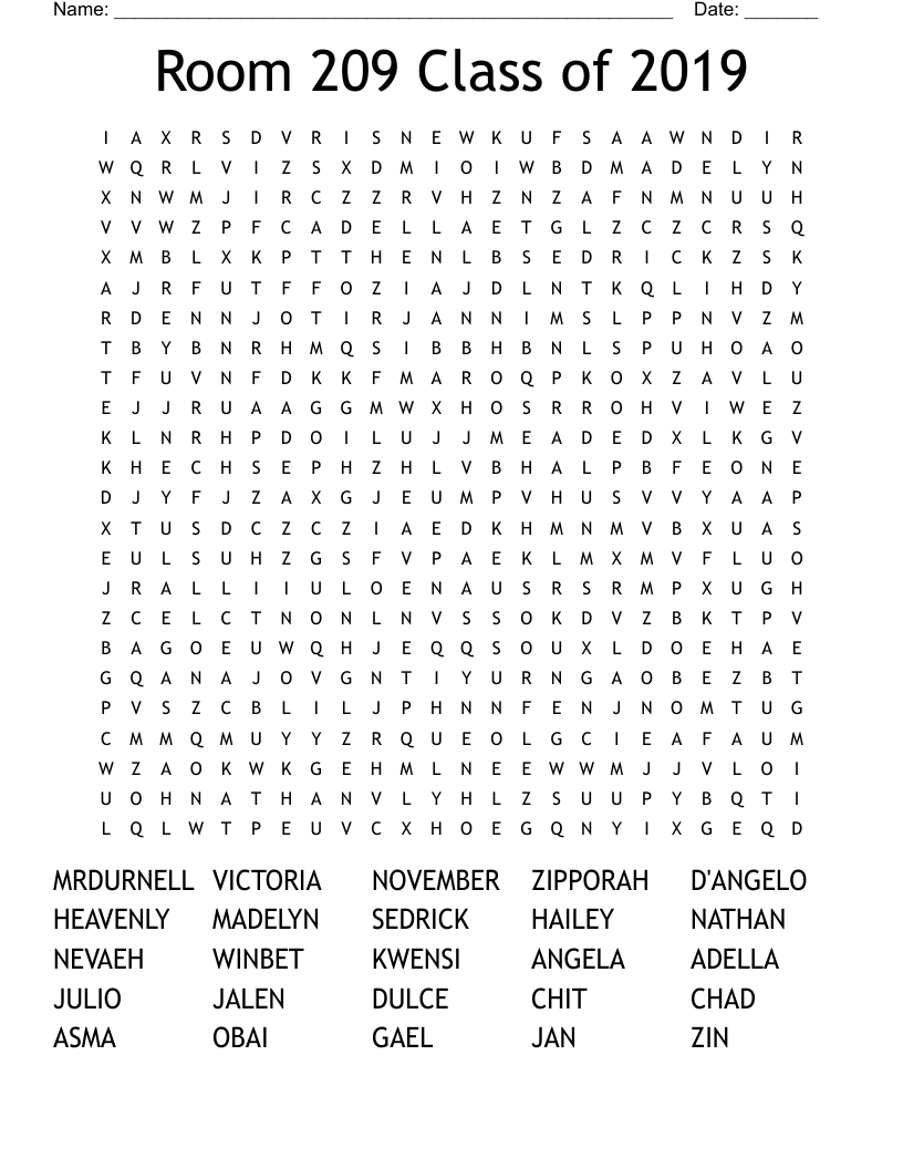 Room 209 Class of 2019 Word Search