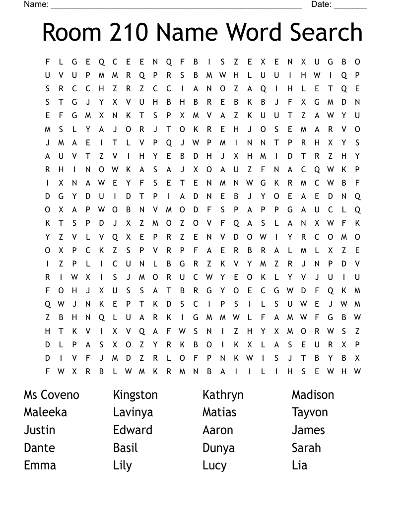 Room 210 Name Word Search